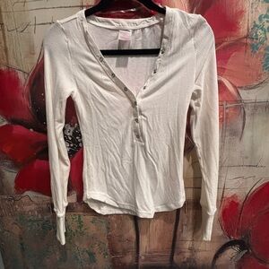 No Boundaries Ivory Long Sleeve Henley Top